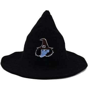 Нови обичай шапка на вещица за Хелоуин, унисекс, възли есенно-зимни шапки-ведерки, сгъваеми подаръци за приятели, однотонная остроконечная капачка