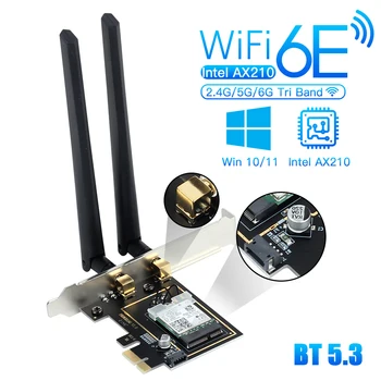 WiFi 6E Intel AX210 5374 Mbit/три-бандов 2,4 G/5G/6 Ghz AX210NGW Bluetooth 5,2 802.11 AX WiFi 6 PCIe Безжичен Адаптер PC на Windows 10/11