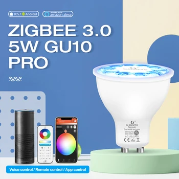 GLEDOPTO ZigBee 3.0 Smart GU10 светлината на Прожекторите 5 W Pro RGBCCT Led Лампа с ъгъл на лъча на 30 Градуса, Работи с приложение на Алекса Echo Plus /Voice/RF