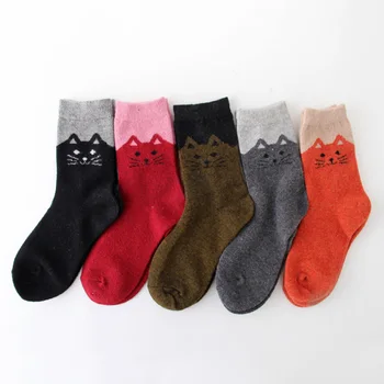 Жените Картун Котка Вълнени Чорапи Harajuku Цветни Смешни Чорапи Удебеляване На Топлите Аксесоари Есен-Зима Сокс Краката Си На По-Топло