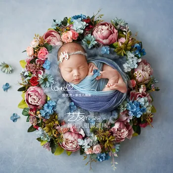 Реквизит за снимки на новородени, 50 см, венец от изкуствени цветя, подпори за фотосесия, аксесоари за фотосесия, Коледна украса за дома