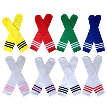 Детски футболни чорапи, студентски унисекс, обикновен раиран футболни чорапи със средна дължина, без шипове