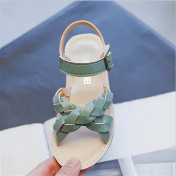 Детски сандали 2021 г. годишната нова тканая плажни обувки за малки момичета; сладки обувки принцеса с отворени пръсти; детски обувки за бебета