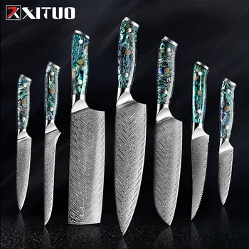 XITUO Набор от ножове от дамасской стомана 1-5 бр., кухненски инструменти, ножът на главния готвач, японски ножове Сантоку, обвалочный нож, елегантна дръжка във формата на миди, нов
