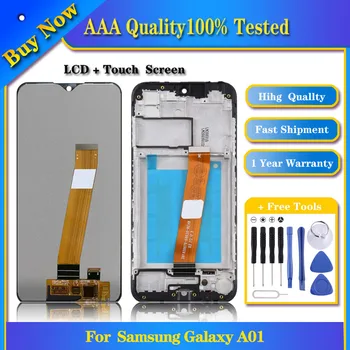 100% Тествани OEM LCD екран за Samsung Galaxy А01 Digitizer в пълно сглобяване с рамка (черен)