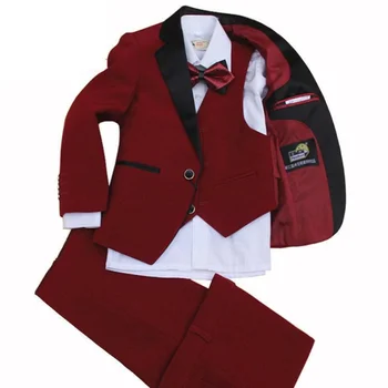 Детски костюм за момче, Червеният Пролетно-есенния сватбен комплект, състоящ се от 4 теми, яке + жилетка + панталони + папийонка, в размер от 2 до 12 години