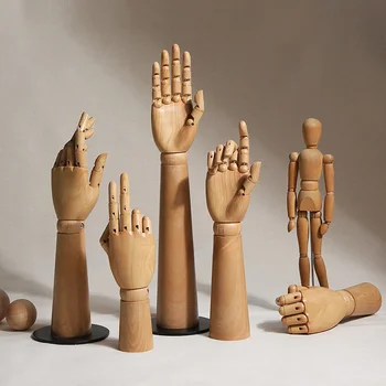 Дървен манекен, ръчно модел, подпори за показване на бижута и снимки в магазина, художествена ръчно рисувани модел ръцете с пръст суставчатым