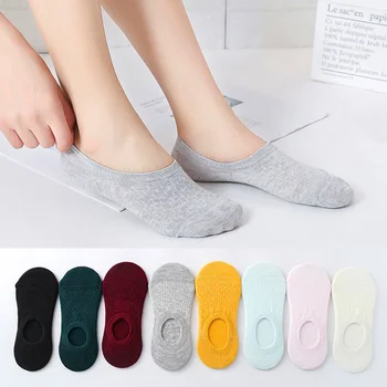5 двойки женски силиконови нескользящих диша невидими чорапи от чист памук, обикновена ботильоны, женски меки чехли, чорапи