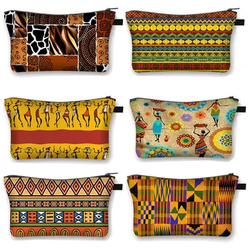 Косметичка за момичета с африкански модел, модерна дамска чанта, козметични чанти за афроженщин, скъпа-портфейл, чанта за съхранение червило, жените косметичка