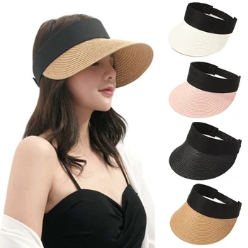 Сгъваема преносима плажна шапка с широка периферия, солнцезащитная шапка, лятна ежедневни сламена шапка с козырьками за жени