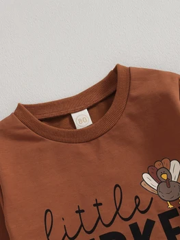 Комплект дрехи за Деня на благодарността за малки момчета от 2 теми, hoody с дълъг ръкав и принтом Турция, комплект за бягане, дрехи за деца