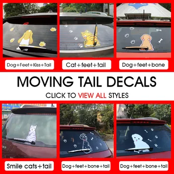 Оформление на автомобила Водоустойчив стикер на колата мультяшное домашен любимец Куче, котка забавен стикер с подвижна опашка Етикети на чистачка на задното стъкло Етикети аксесоари