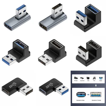 Адаптер Xiwai 10 Gbit/s и USB 3.0, удължителен кабел USB 3.0 тип A за свързване на мъже и жени, видео адаптер за прехвърляне на данни под ъгъл 90 градуса