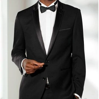 Мъжки костюм, изработена по поръчка, черния сватбен костюм на младоженеца с тънък ревера, ИЗРАБОТЕНА по ПОРЪЧКА смокинг (яке + панталон + вратовръзка + външен джоб