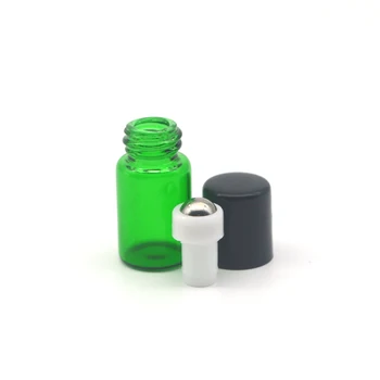 100 бр. Празна бутилка парфюм с валяк от зелено стъкло обем 2 мл, проба етерично масло, цветна 2 клапана на цилиндър, многократно roll контейнер