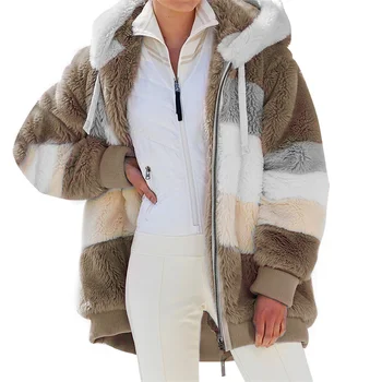 Зимни модни и ежедневни дамски дрехи в клетка с отстрочкой, дамско палто с цип, дамско палто, плюшен яке Femme