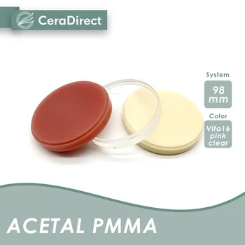 Ацеталевый/гъвкав 98 mm PMMA диск Розов/прозрачен/VITA16, за да проверите за зъботехническа лаборатория Отворена система CADCAM Фрезоване billet