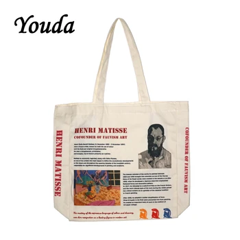 Youda Мързел стилна холщовая чанта в стил ретро, студентски литературен чанта, чанти през рамо с индивидуален принтом, чанта за пазаруване с голям капацитет
