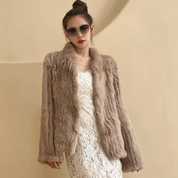 2022 Зимно кожено палто от заек кожа, женски висококачествен джоб