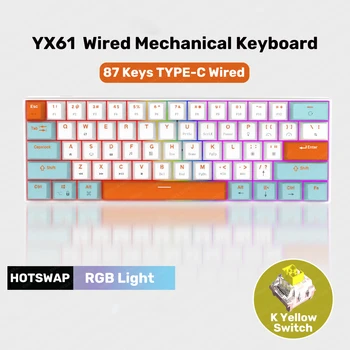 Мини-механична клавиатура YX61, 61 клавиша, 60% клавиатура с подсветка RGB, свалящ се кабелен детска клавиатура Type-C за PC, лаптоп