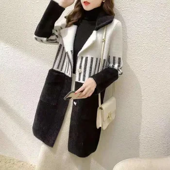 Вълна палто, женски ново есенно-зимния японска тенденция женски вельветовое палто с имитация на дупки, просто жена утолщенное горно палто със средна дължина