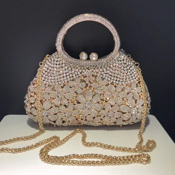 Вечерна дамска чанта 23x20 см, изпъстрени с диаманти, Чанта на едно рамо с Бриллиантовым цвете Маргаритки, Вечерна Рокля С кристали A7509
