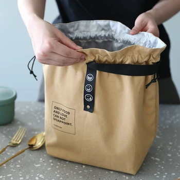 Прост изолационен чанта за хранене, изработени от памук и лен, холщовая чанта за пикник и обяд в индустриален стил, холщовая чанта