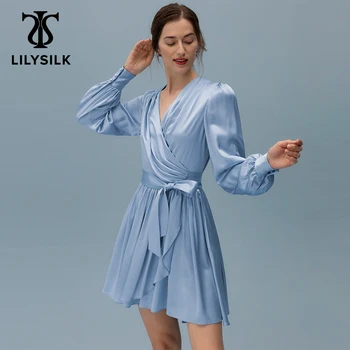 Копринените вечерна рокля с мирис на LILYSIL за жени 2022, нов дамски елегантен вечерен халат с дълъг ръкав, луксозни дамски облекла, безплатна доставка