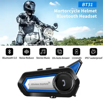 За слушалки за мотоциклетни шлем Bt31, водоустойчив батерия с капацитет 1000 mah, Bluetooth-съвместима слушалка с шумопотискане и фенерче