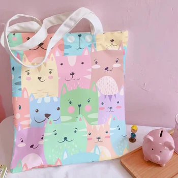 Тенденция 3D дамски сгъваема холщовая чанта-тоут, сладки мультяшные животни, смешни ежедневни чанти за пазаруване с голям капацитет, розова чанта за момичета
