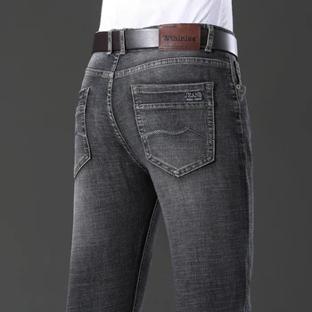 Класически разширени разтеглив, черни, сиви, сини дънки, 2023, нов стил, бизнес, мода, дънкови плътно прилепнали дънкови панталони, мъжки маркови панталони