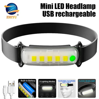 Акумулаторна чрез USB led фаровете, 3 режима на осветление, мини-фар, вградена батерия, главоболие, фенерче, фенер за риболов на открито, лампа за къмпинг