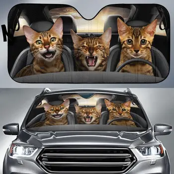 Аксесоари за автомобили с модел на семейство котки, 3D животно, универсално предното стъкло на колата, защита от ултравиолетови лъчи и топлина, сенника на предното стъкло голям размер