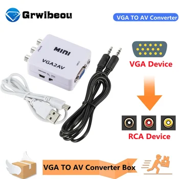 Grwibeou Mini VGA към Конвертор AV VGA2AV Conversor с 3.5 мм Аудио RCA VGA Видео Конвертор За PC към tv HD Компютър за телевизор