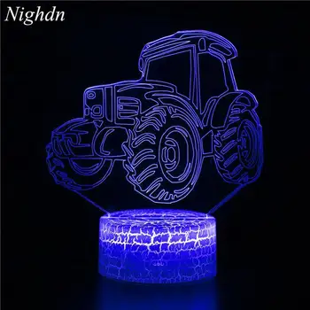 Nigndn 3D Иллюзионная Лампа Трактор лека нощ Украса на Детската Спалня 7 Цвята което променя Led Детски лека нощ, Подарък за Рожден Ден за Момчета