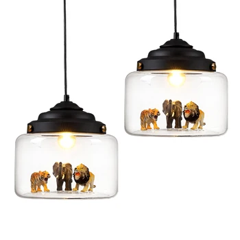 Окачен лампа от скандинавския стъкло, ресторант, бар, кафене, креативни модели на животни, декоративна подвесная лампа, осветление за трапезария, детска стая