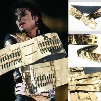Рядко Колан MJ Michael Jackson Jam Опасен От Златни Кожа Matel Bullet Ръчно изработени В Стил пънк-Рок от Всички Размери За Показване на Колекция