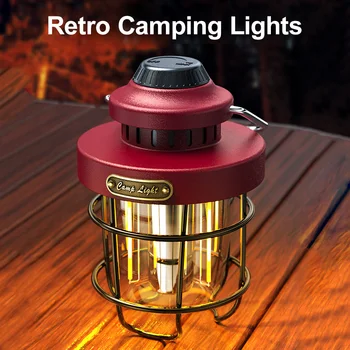 Ретро лампа за къмпинг, лаптоп, лампа за лагер на палатки, работно лампа на открито, пътна лампа, водоустойчив висящи тела за градина, двор, улица