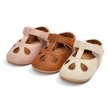 Детска однотонная обувки от изкуствена кожа с неплъзгащи мека подметка, обувките на принцеси за деца, кухи обувки за първа разходка
