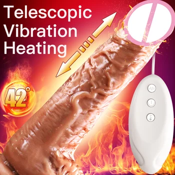 Автоматично телескопична нагревателен дилдо, вибратор за масажиране на точката G, огромен реалистичен вибратор за уголемяване на пениса, секс-играчки за възрастни, жени, секс продукти