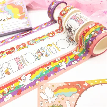 Сладък заек еднорог за парти Kawaii Ръководство за планиране Декоративна тиксо Washi Ученически пособия Корейски канцеларски материали, етикети за албуми