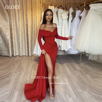 OLOEY, червени вечерни рокли на русалка с дълги ръкави, рокли за абитуриентски бал с намаляване на раменете, официална рокля за парти 2023, прости рокли