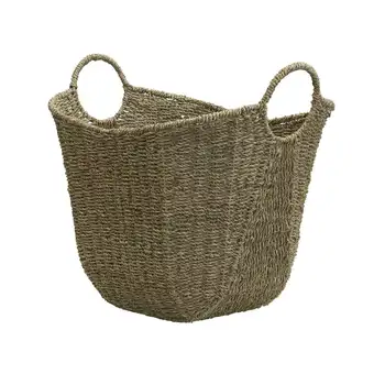 Декоративна кошница за съхранение от естествена плетени тъкани, с дръжки, морска трева