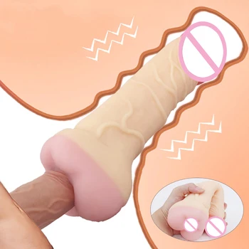 Реалистичен голям пенис enlarger с киской, истинска вагина, анален накрайник, секс играчки за мъже и жени, три вида употреба, еротични аксесоари за възрастни