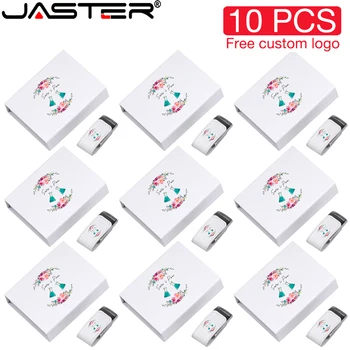JASTER 10 бр./лот USB 2.0 флаш памет с безплатен потребителски логото на писалка-устройство, кожена карта памет, бяла кутия, карта, 128 GB, 64 GB, Цветен печат