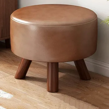 Дизайнерски жълто табуретка за крака, стол от скандинавския дърво, модерен кръгла табуретка за краката, преносим малък къмпинг, мебели за хола Poggiapiedi