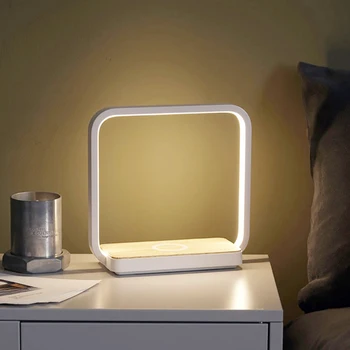 Нощна лампа, безжично зарядно устройство Qi, светодиодна настолна лампа с докосване, 3 оттенък на светлината, настолна лампа за четене, ухаживающая за очите