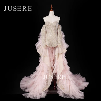 JUSERE Robe de soiree Модерни златисто-розова дълга вечерна рокля с подвижна пола 2020, вечерни рокли с пайети, вечерни рокли