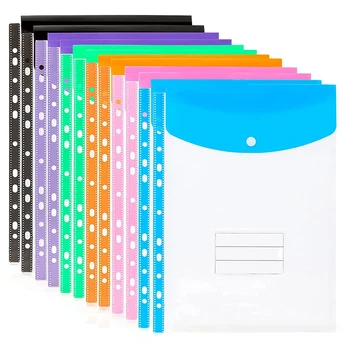 12 Опаковки Перфорирани Джобове формат А4 Пластмасови Портмонета - 11 Дупки Разтегателен Джоб за Подвързване Плик, Папка за Файлове