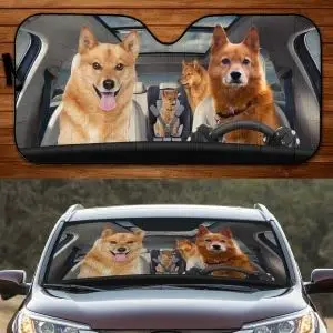 Забавно Семейство Финландски Шпиц, Управляваща Автомобил За Любителите на Кучета, Козирка От Слънцето, сенника на Прозореца на Колата за мама Финландския Шпиц, Трайно Предното Стъкло на колата Vi